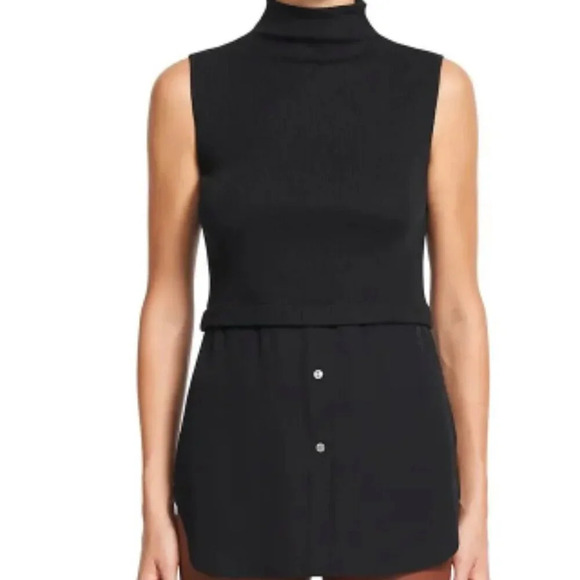 Theory Black Wool Silk Blend Sleeveless Rib Knit Combo Tunic Sweater Size S - Picture 2 of 12